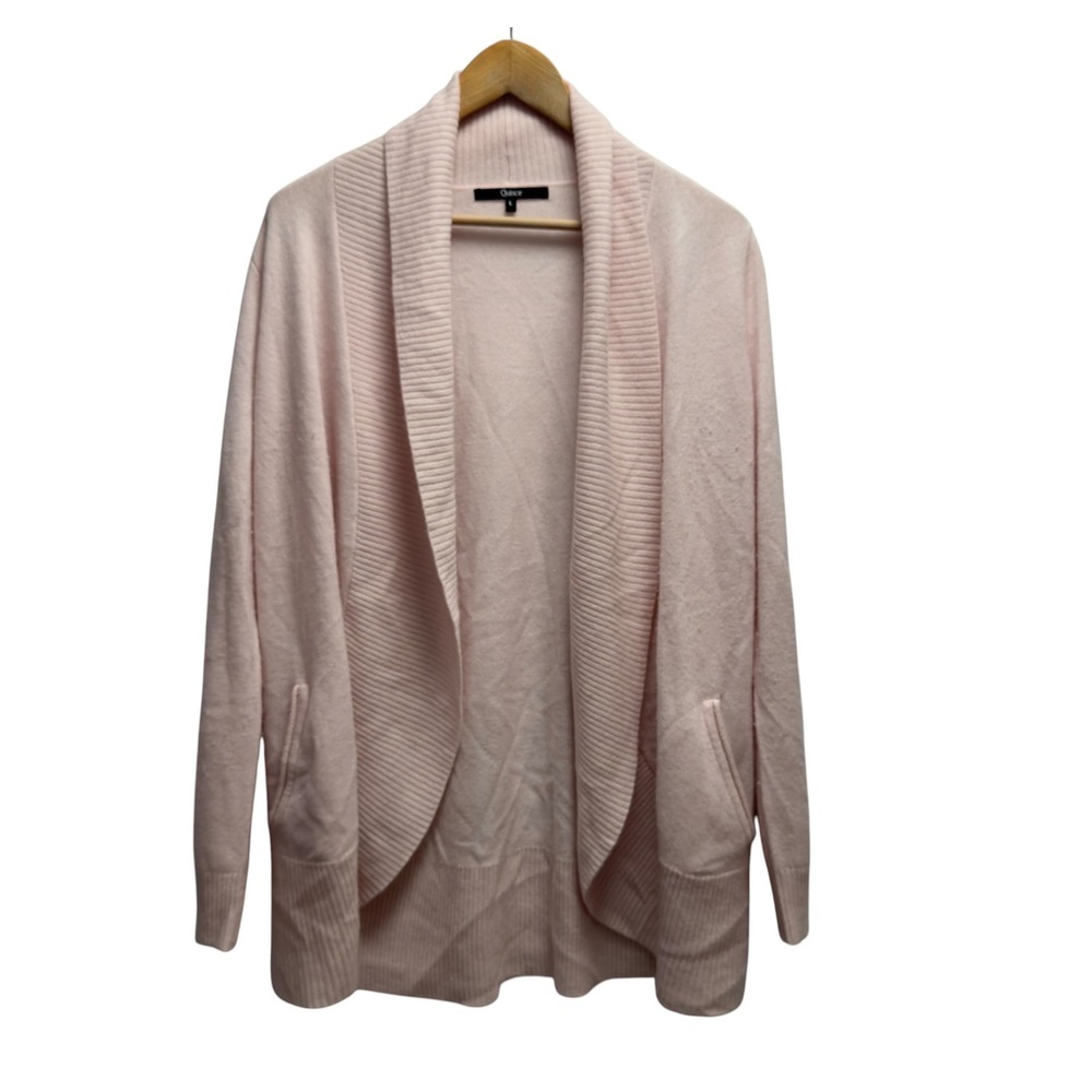 Quince Women's Size Large Pink Cashmere Shawl Collar Open Front Cardigan Sweater